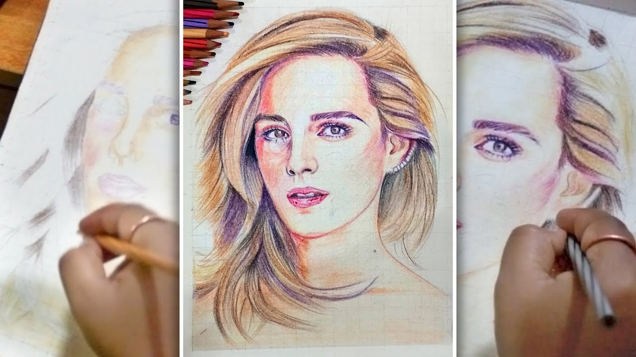 Emma Watson colored pencil drawing time lapse