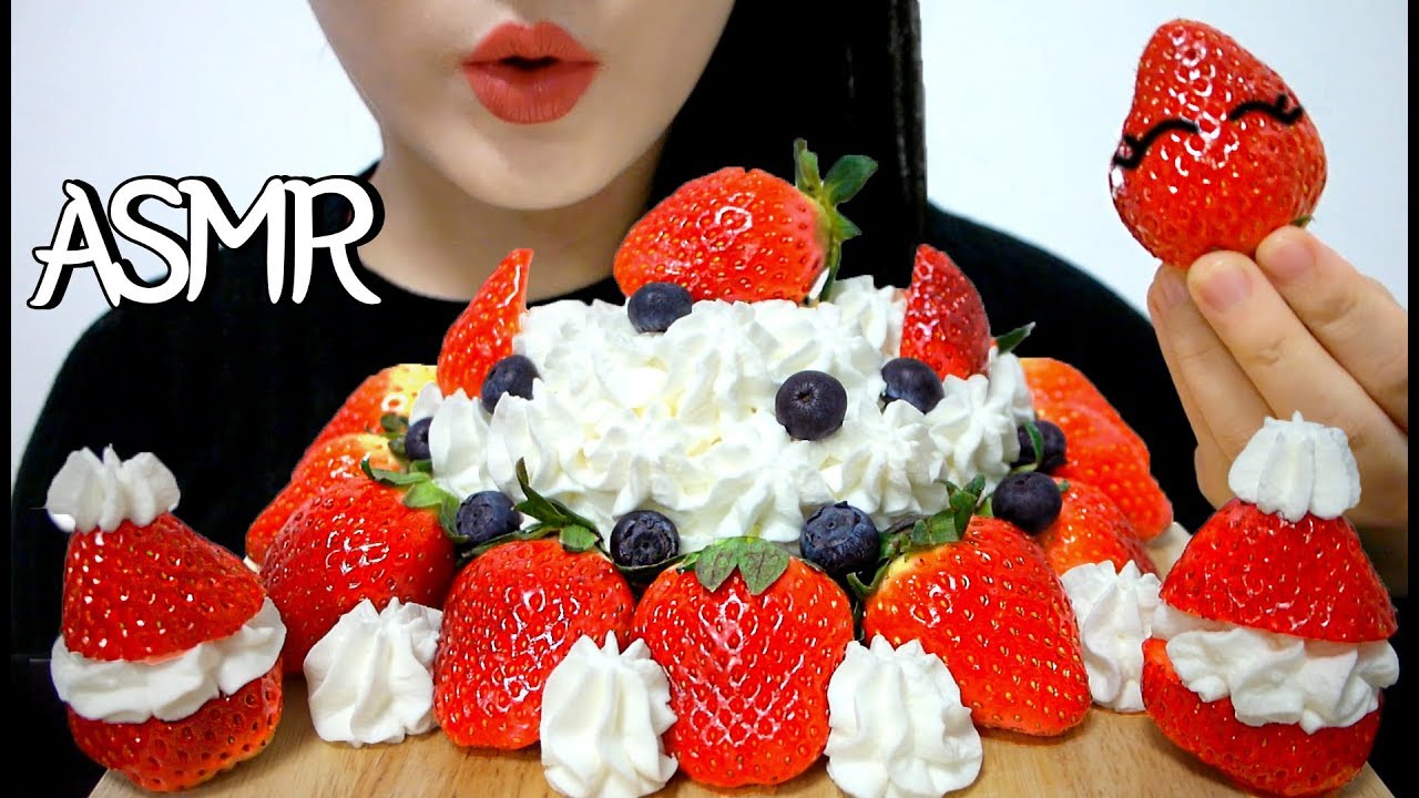 ASMR STRAWBERRY FRESH CREAM 딸기 생크림 쌓아놓고 먹기 리얼사운드 먹방 (EATING SOUNDS) NO TALKING MUKBANG