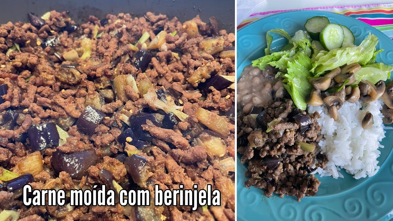 Carne moída suina com berinjela | Almoço pra mim e pro Baiano