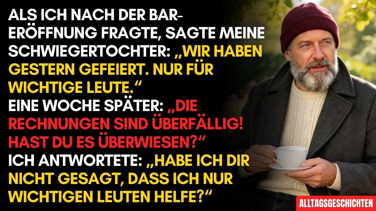 Ich fragte nach der Bar-Eröffnung meines Sohnes – Schwiegertochter: „Wir haben gestern gefeiert...“