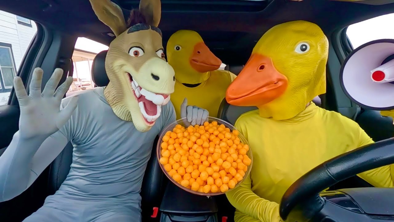Rubber Ducky Surprises Donkey & Puppy with Car Ride Chase