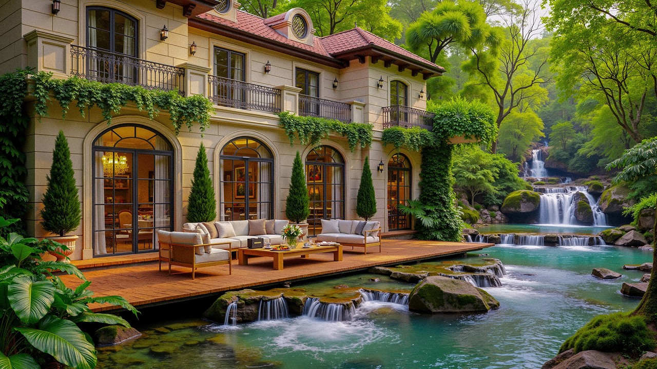 Elegant Garden Waterfall Villa Jazz - Smooth Jazz Music with Peaceful Nature Sounds for Relax