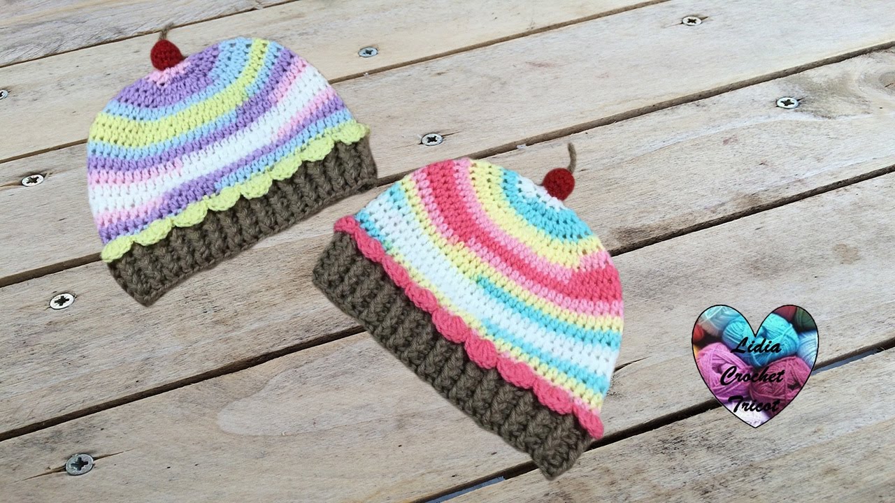 Bonnet Cup Cake crochet (toutes tailles)/ Cup Cake beanie crochet (all sizes/ english subtitles)