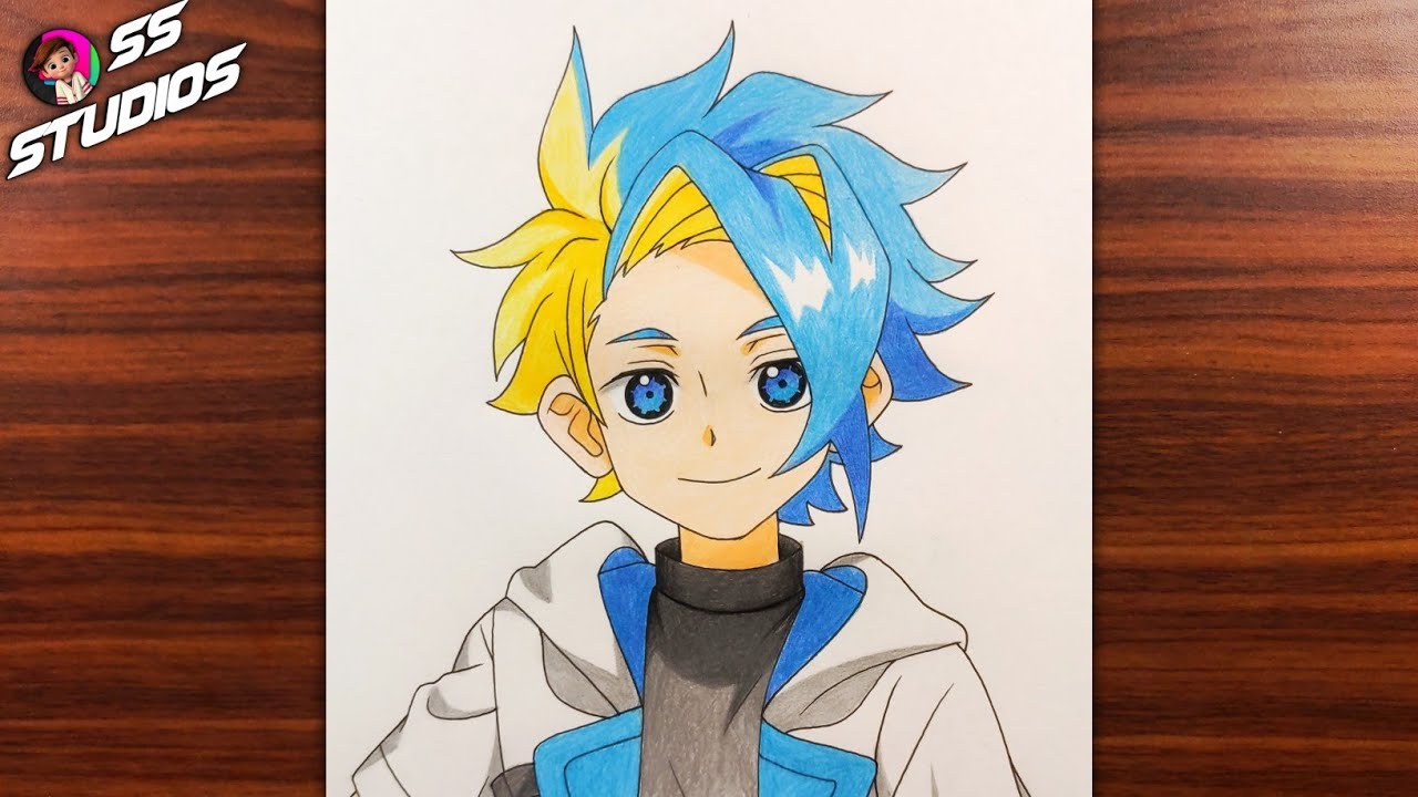 Как нарисовать Корусо из аниме Beyblade X | Рисунок в стиле аниме цветными карандашами