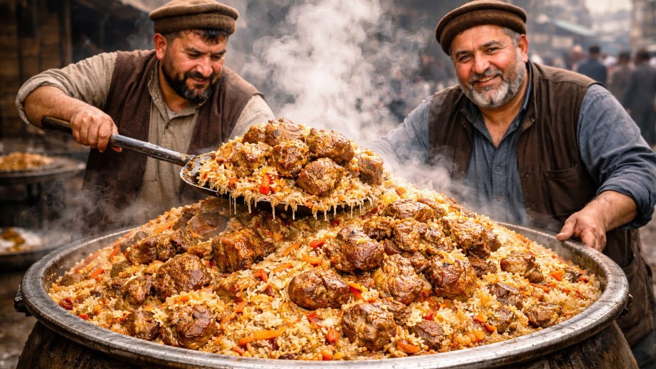 240KG MEAT Giant Pot Kabuli Pulao 😱🔥 | Uzbek Master Street Food 
