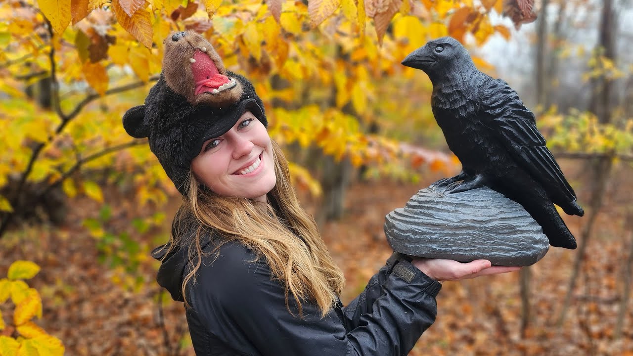 Carving a Crow dressed as a bear