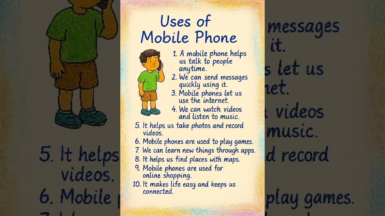 Uses Of Mobile Phone : 10 Sentences very easy Essay #english #students