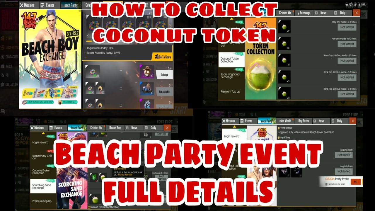 COLLECT COCONUT WATER TOKEN AND GET SCORCHING SAND BUNDLE ///// FREE FIRE NEW EVENT COCONUT TOKEN