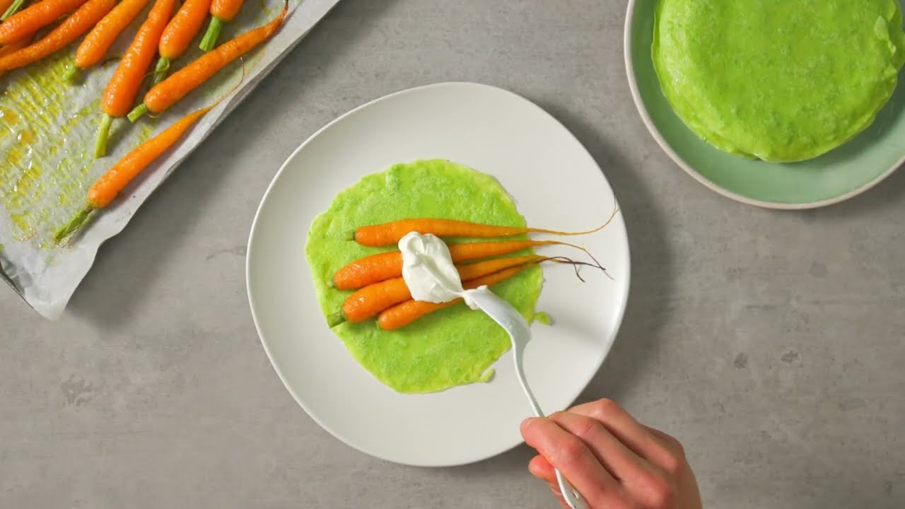 Erbsen Cr&ecirc;pes mit ger&ouml;steten R&uuml;ebli