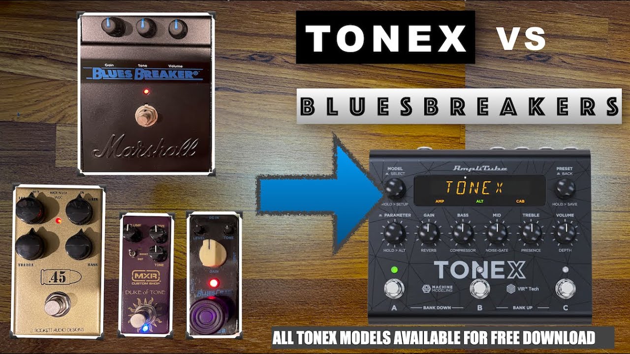 [TONEX] Bluesbreaker - Marshall, J.rockett, MXR, Mooer pedals vs TONEX Sound Comparison (Free DL)