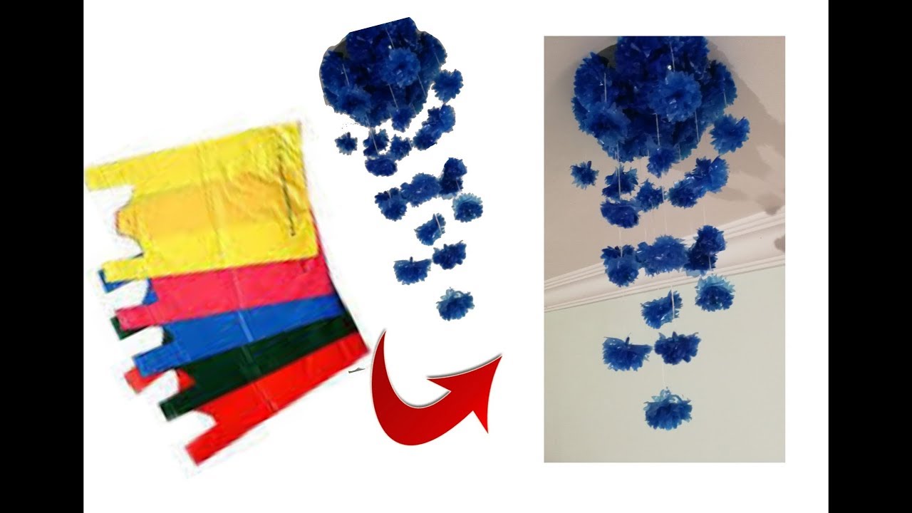 Plastic carry bags flowers wind chime | Home decor idea | Best out of waste
