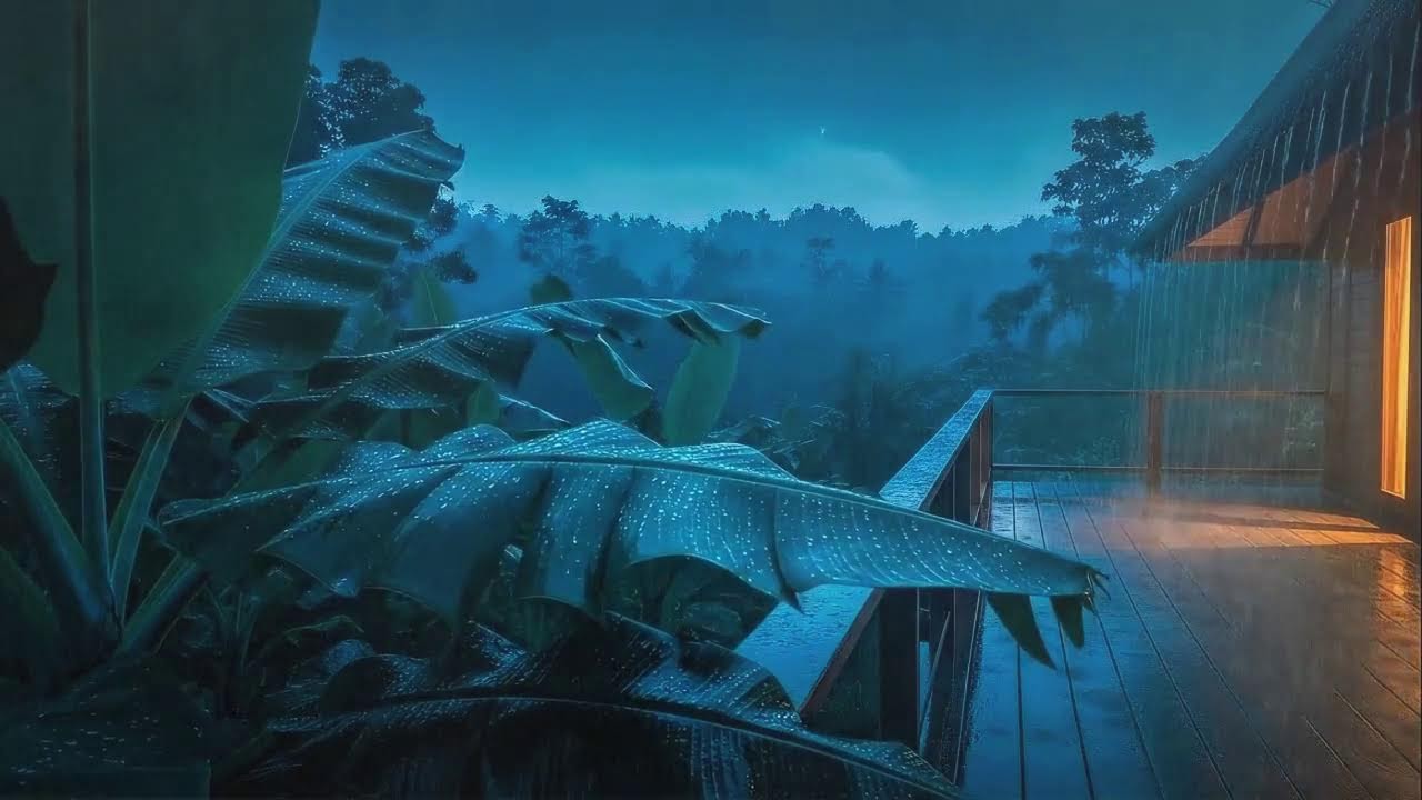 Quick Sleep with Soft Rain and Soft Thunder at Cabin Terrace 🌧️