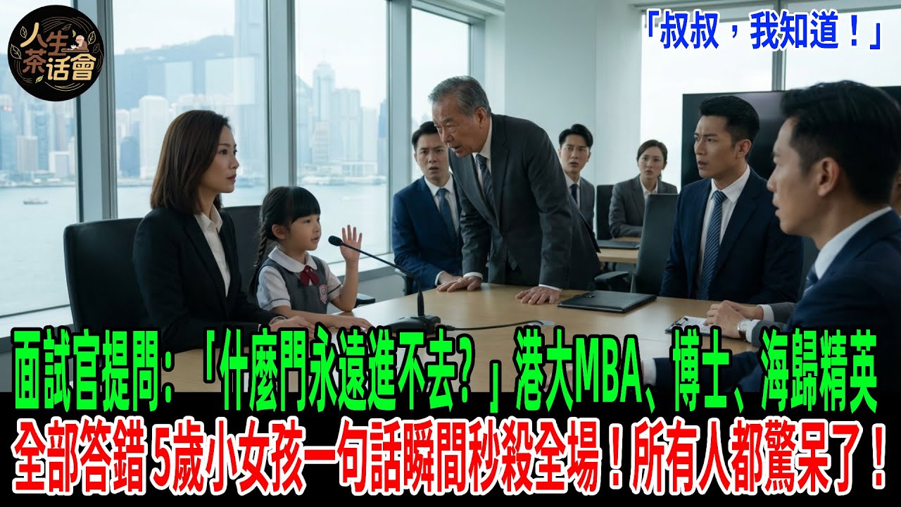 「叔叔，我知道！」面試官提問：「什麼門永遠進不去？」港大MBA、博士、海歸精英全部答錯，5歲小女孩一句話瞬間秒殺全場！所有人都驚呆了！【人生茶話會】#情感故事 #感人壹幕 #故事分享 #故事#原創
