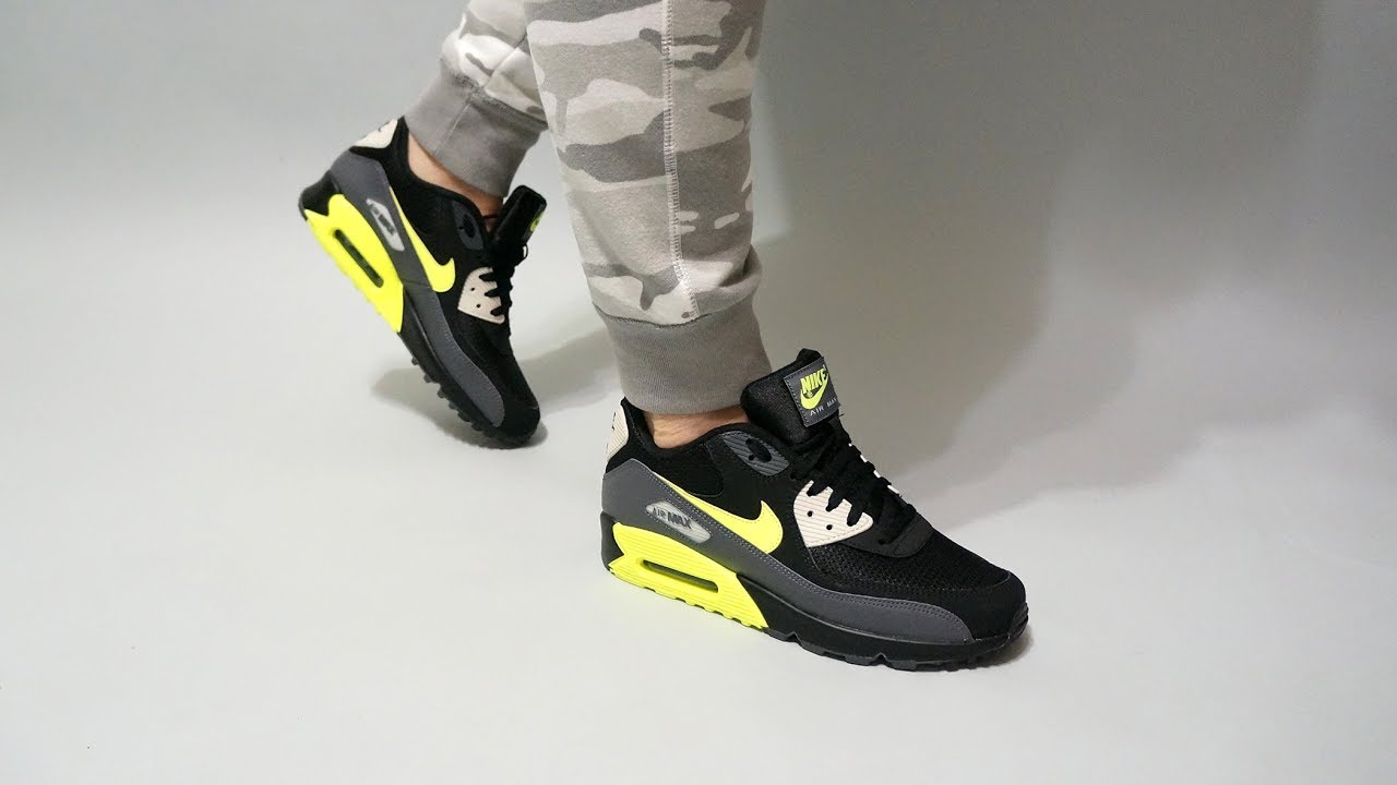 Nike Air Max 90 Essential  Dark Grey Volt Black AJ1285-015 on feet