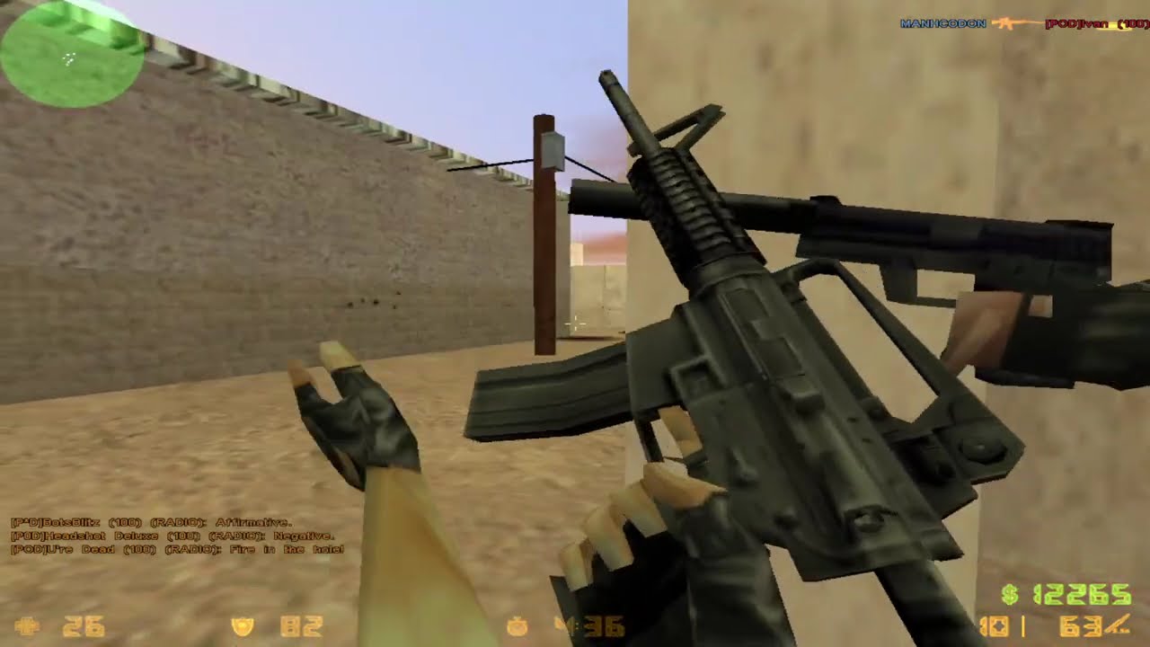 Counter-Strike BETA 7.1 - GamePlay PC cs_arabstreets with Bots Level Godlike Year 2000