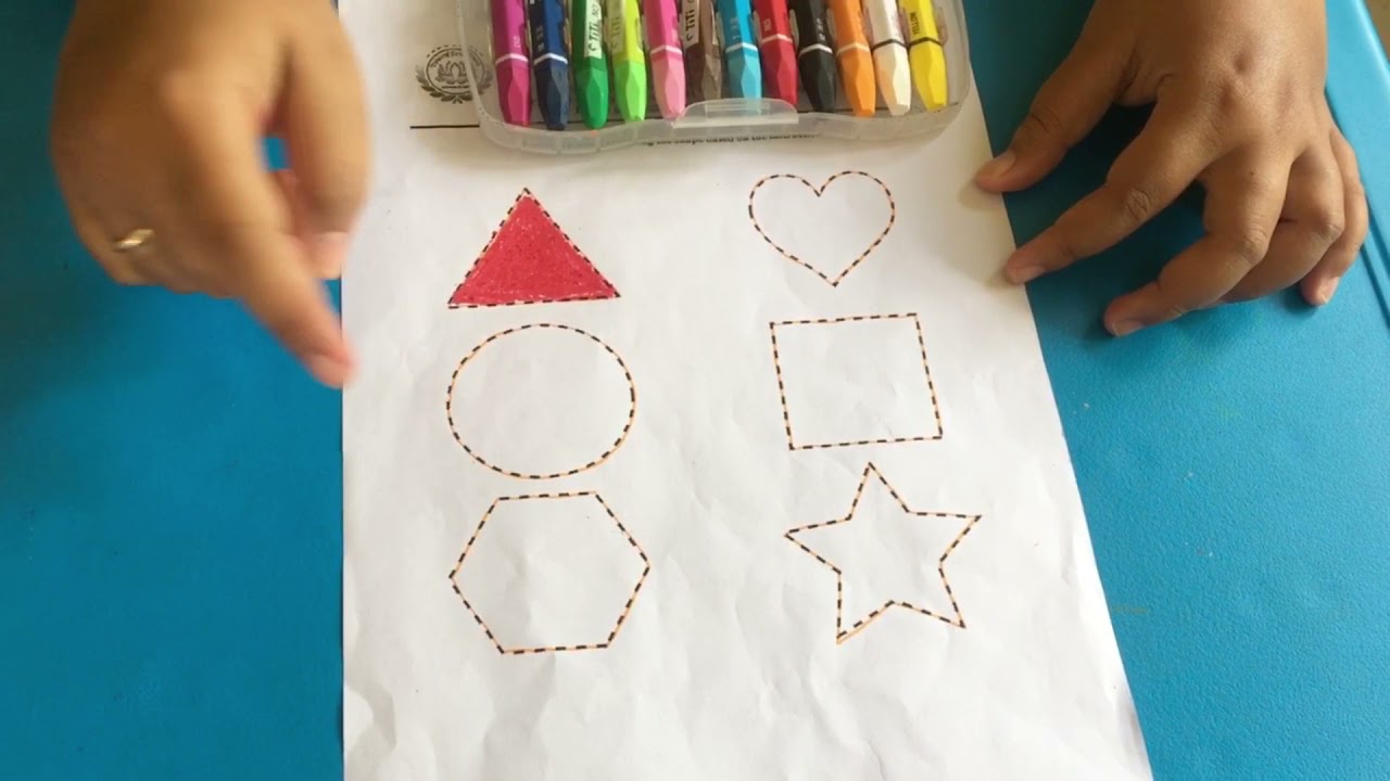 Student’s worksheet (tracing and colouring about shapes) for Kindergarten A