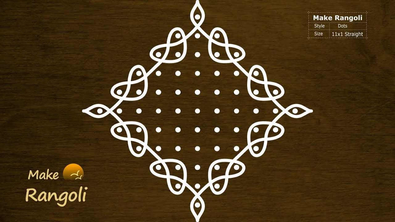 Sikku Kolam with 11x1 dots | Melika Muggu with 11 dots | Make Rangoli