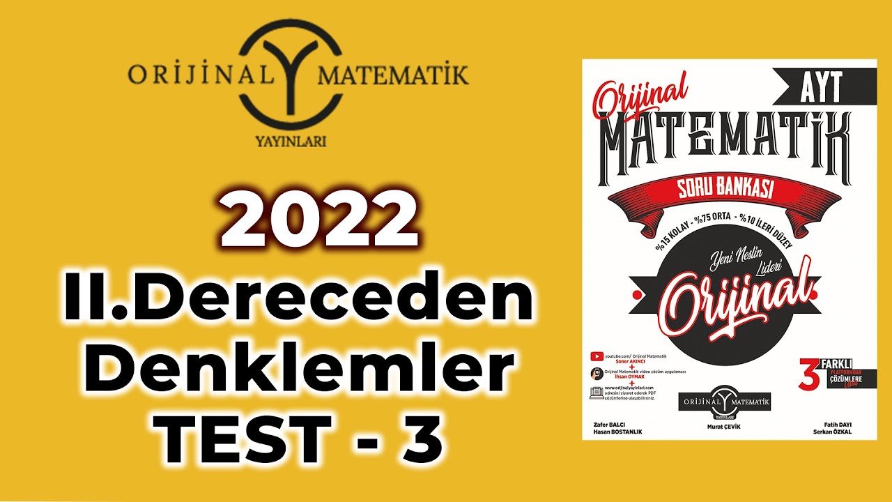 II.DERECEDEN DENKLEMLER TEST  3 - 2022 AYT MATEMATİK SORU BANKASI @Soner Akıncı MATEMATİK