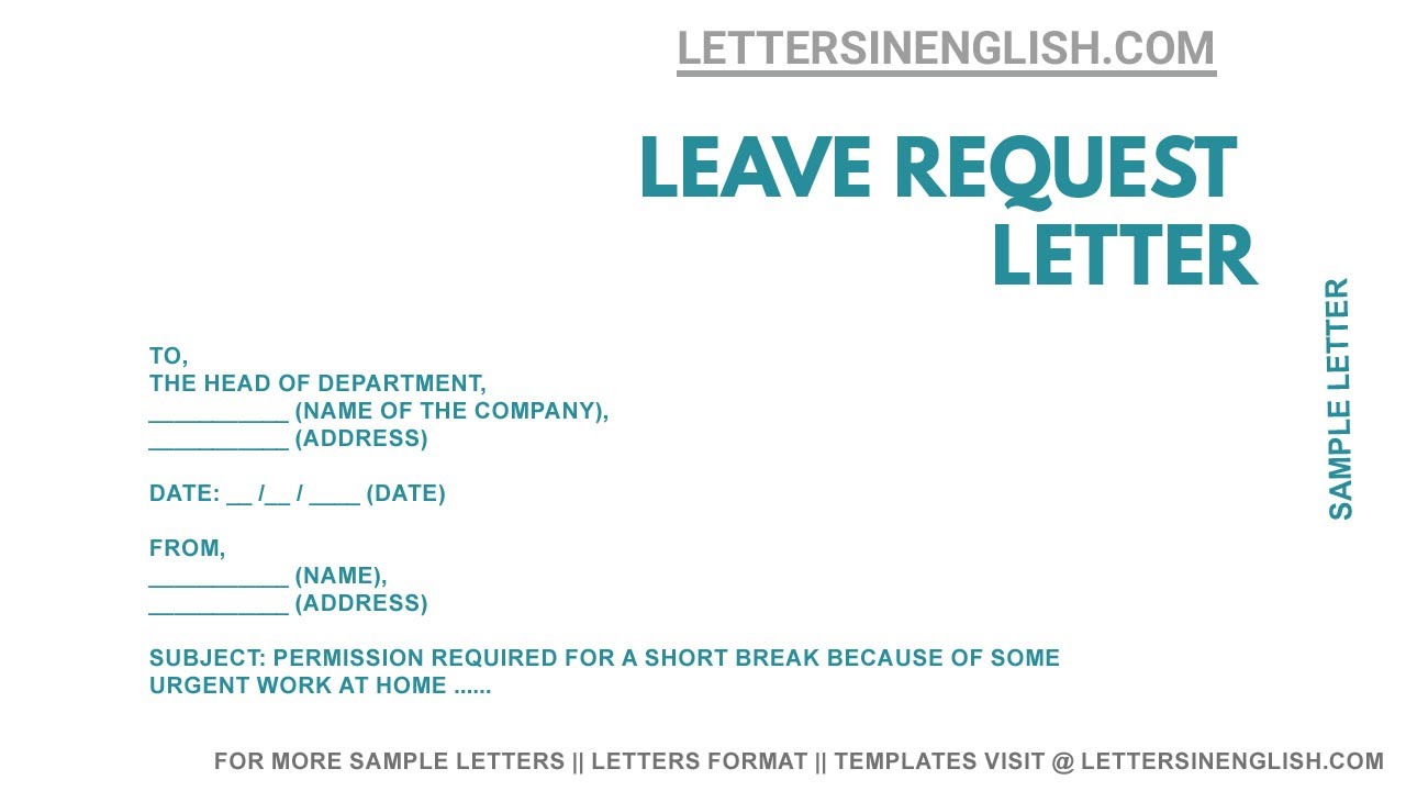 Application For  leave due to Urgent Piece Of Work At Home - Letter for leave application