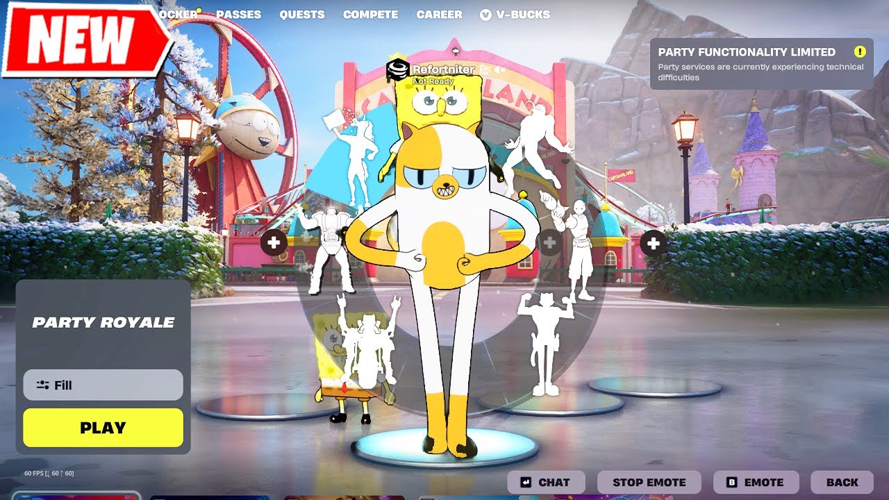 I tested GLITCHED Built-In Emotes on CAKE THE CAT skin (Adventure Time)