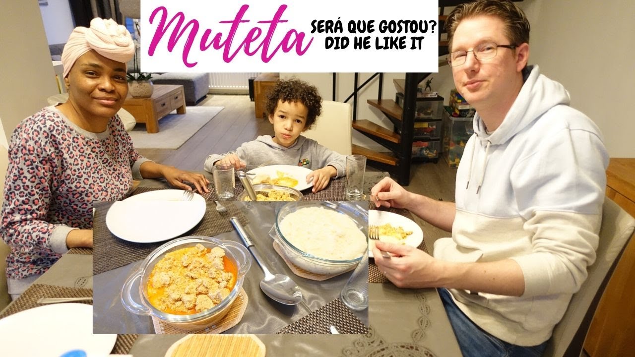 MARIDO PROVA MUTETA COM FUNGE COMIDA ANGOLANA PELA 1a VEZ - HUSBAND TRIES MUTETA (egusi)