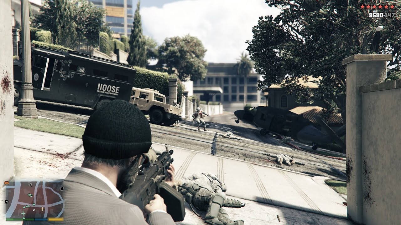 GTA V 10 Stars Wanted Level Shootout + Escape(RDE 4.0)