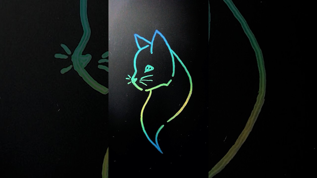 Satisfying Neon Cat Drawing | Relaxing Line Art