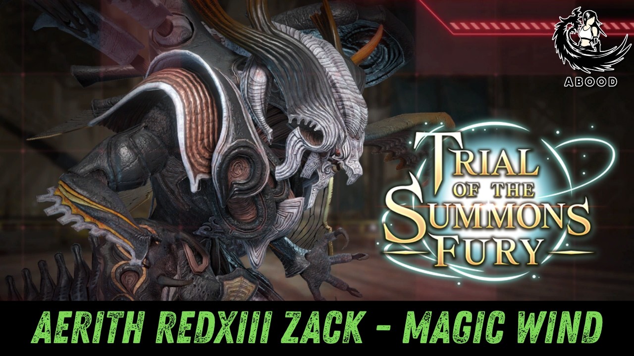 FF7EC Trial of the Summons Fury: Bahamut Sin Magical Wind. Red/Zack/Aerith