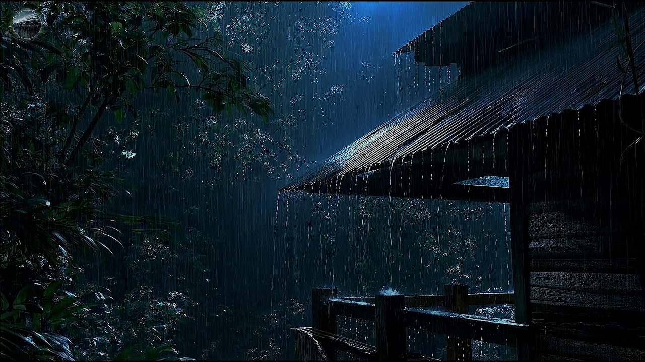 Sleep Instantly with Heavy Rain & Powerful Thunder Sounds Covering the Rainforest Park at Night 🌧️