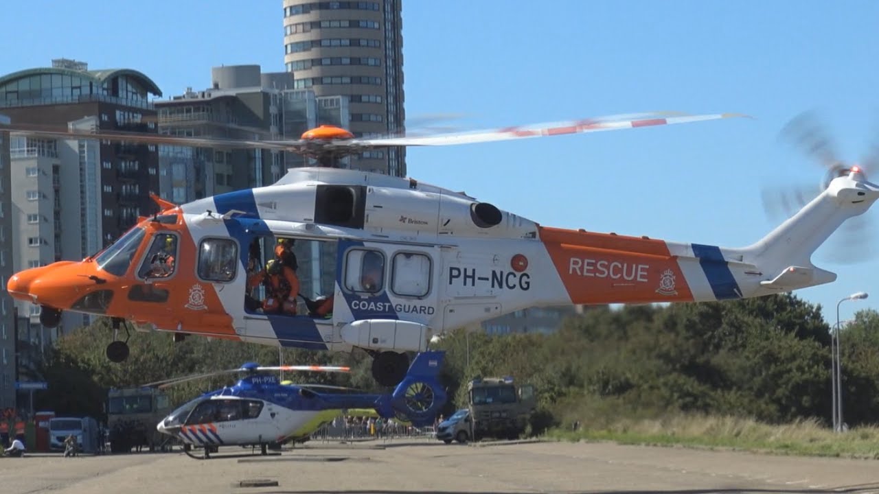 Kustwachthelikopter PH-NCG stijgt op vanaf het heliveld #AW189 #Rescue #Coastguard #Bristow