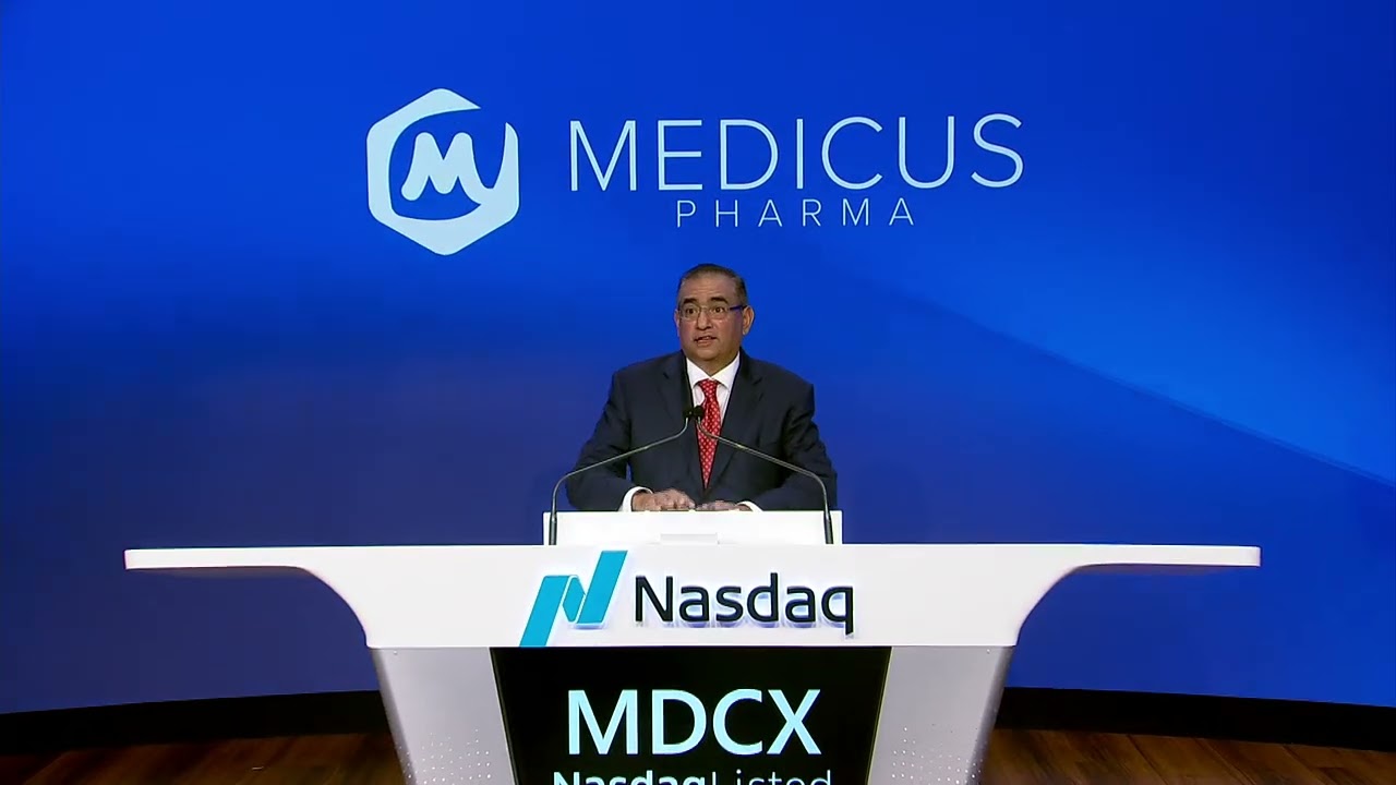 Medicus Pharma CEO Dr. Raza Bokhari Recognizes the Team while Receiving NASDAQ Commemorative Glass.