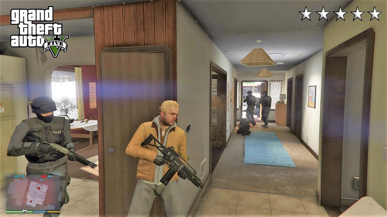GTA 5 - Brad’s FIVE STAR COP BATTLE AT FRANKLIN'S OLD HOUSE! (GTA V Funny Moments)
