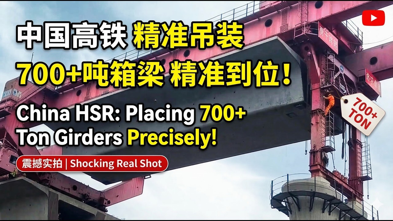 工程震撼！中国高铁桥梁架设实录，一次吊装700吨箱梁！ | Epic 700-Ton Bridge Lift in China!