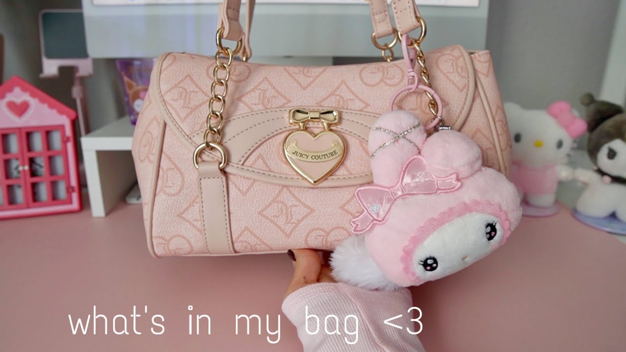 what's in my Juicy Couture Precious Moments satchel 🎀 Sanrio Twin Idol keychain 💗
