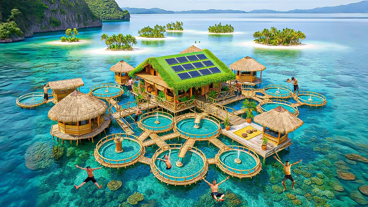 How i Built an Off-Grid Floating Bamboo Resort with Modern Furniture Using Primitive Tools
