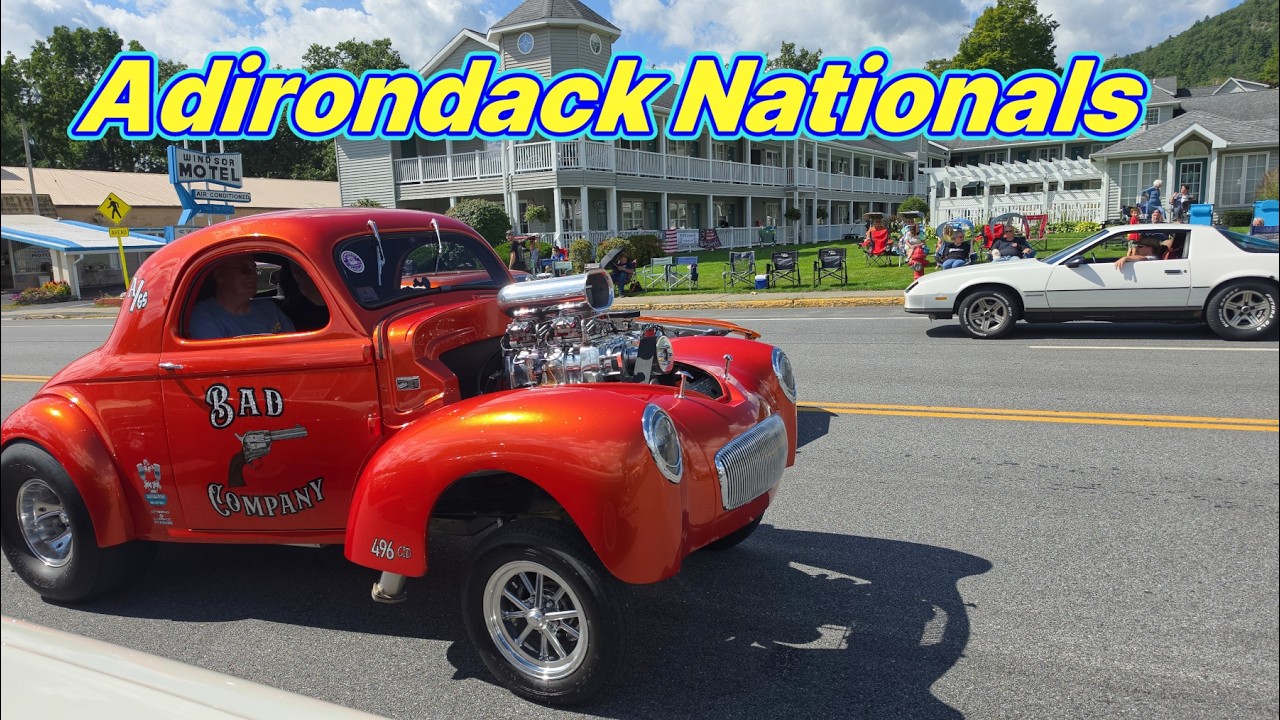 Classic cars rolling hard all day 2026 Adirondack Nationals car show check-in day Thursday arrivals