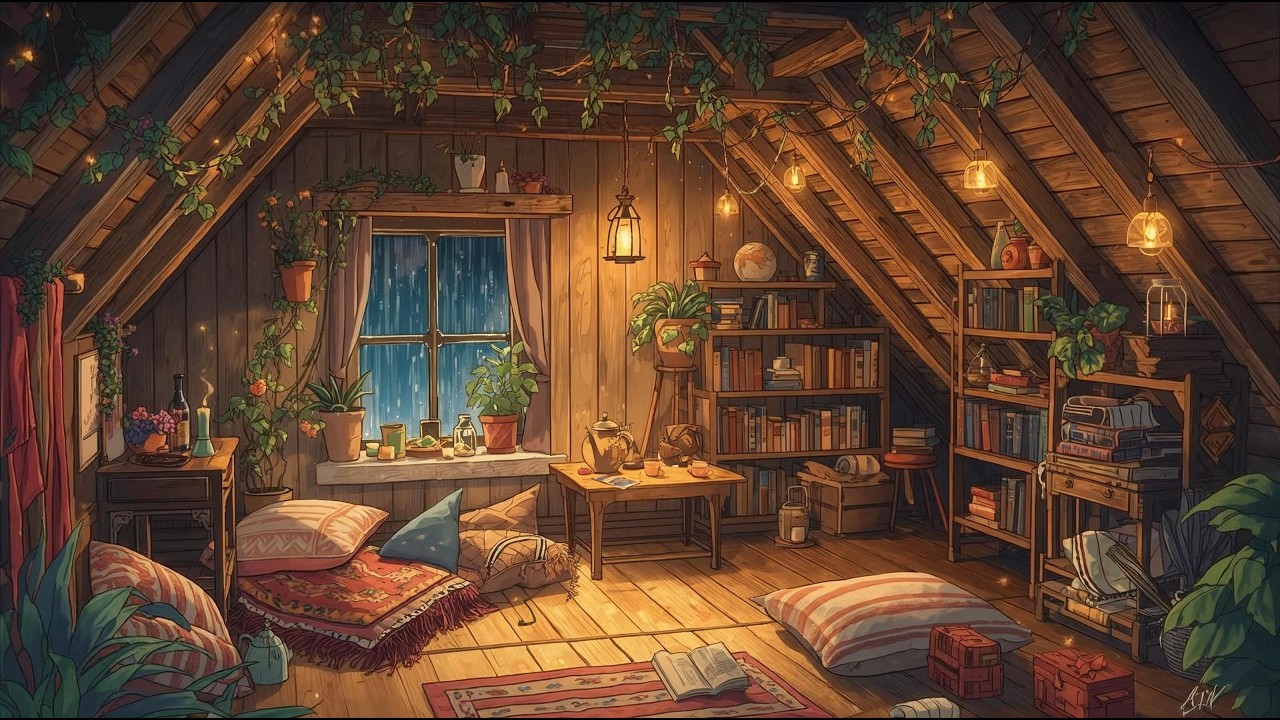 Cozy Attic Hangout with Lofi Jazz ☔ Relaxing Rain & Chill Ambience | Archive 16 (3 Hours)