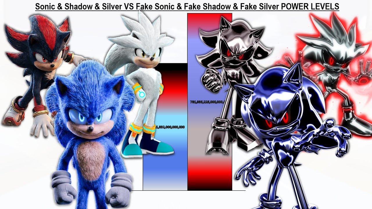 Sonic & Shadow & Silver VS Fake Sonic & Fake Shadow & Fake Silver POWER LEVELS - Sonic 1,2,3,4