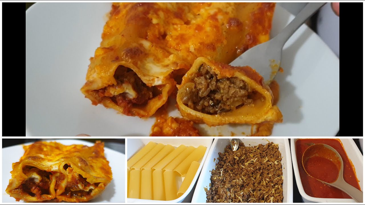 مقرونة محشية باللحم المفروم و الصوص بيشاميل المنزلية كانيلوني cannelloni