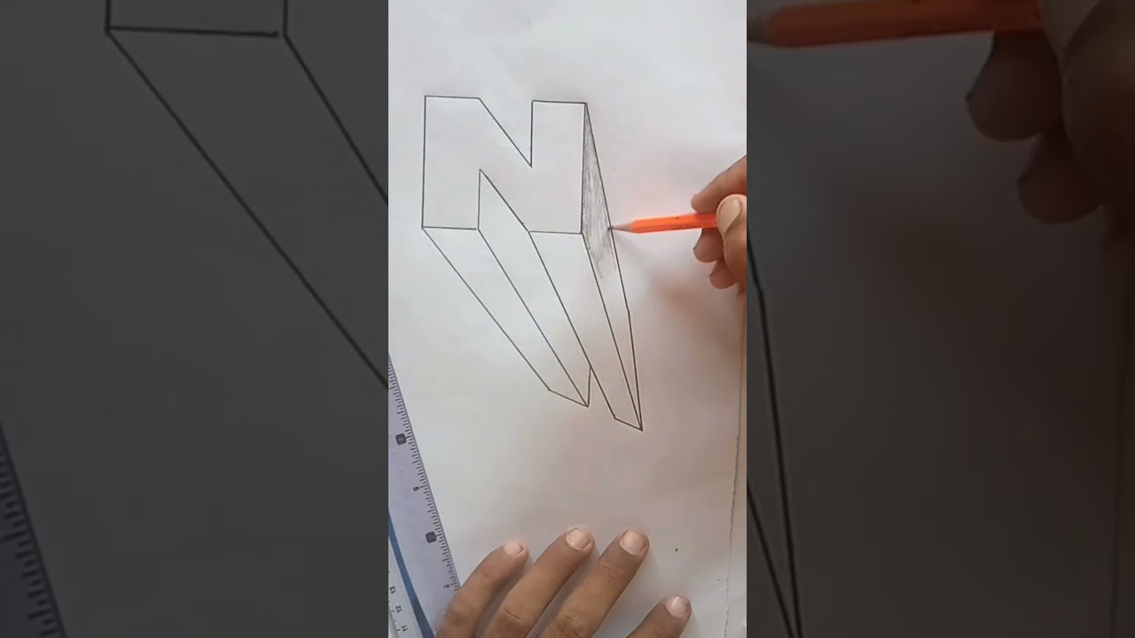 3d letter N|| drawing|| ghamgeen Aftab Art|| 2023