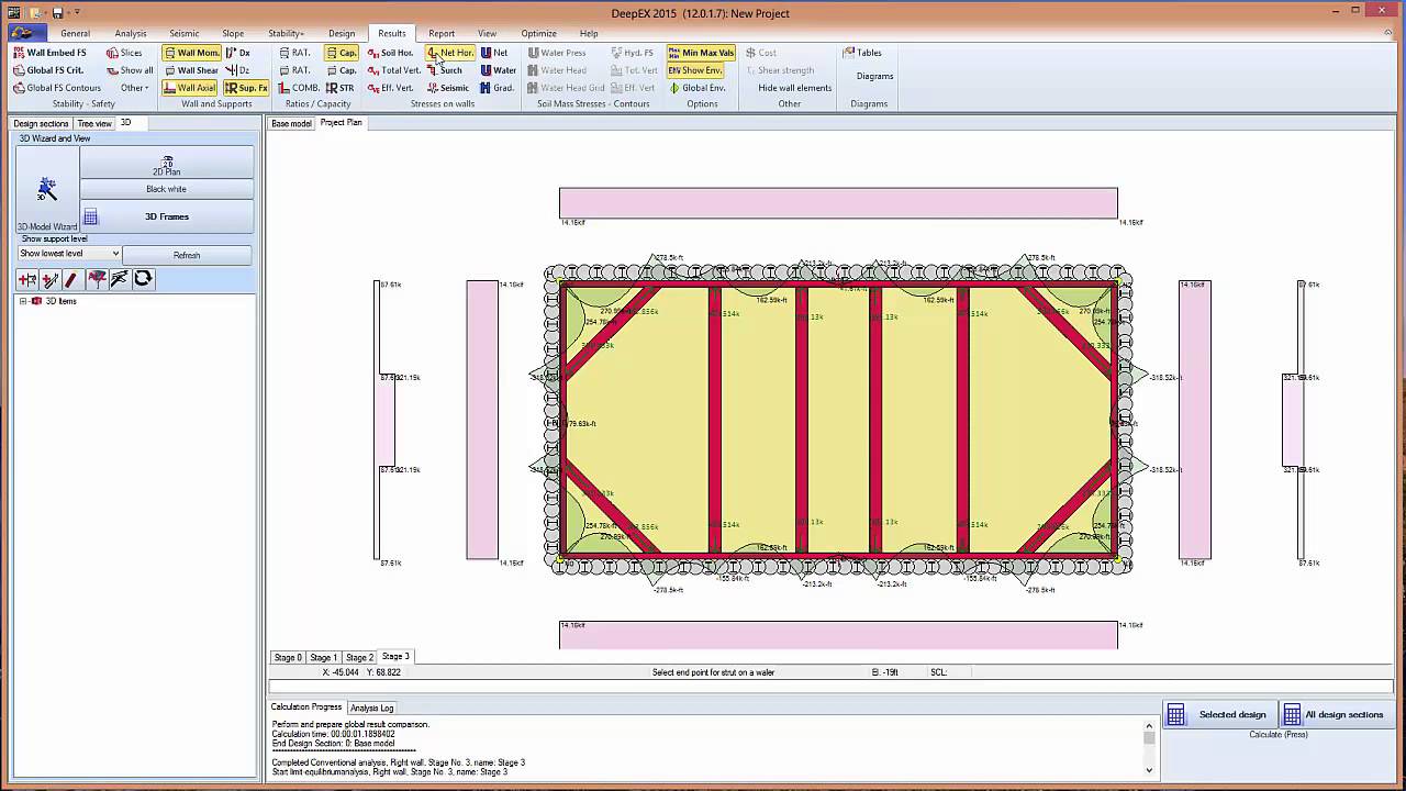 Optimize an excavation with struts and walers with the DeepEX frame analysis modulue