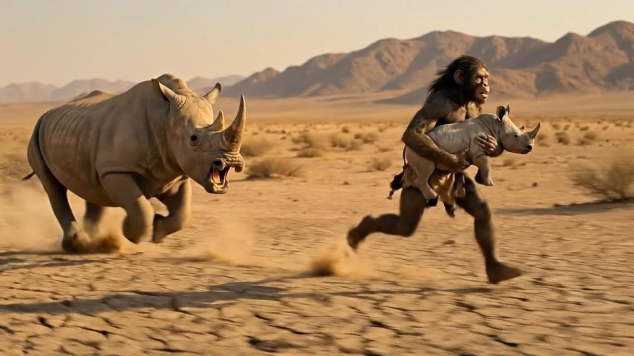 Life 2.7 millions years ago : Is rhino save her baby ? #fyp #viral # Animation 