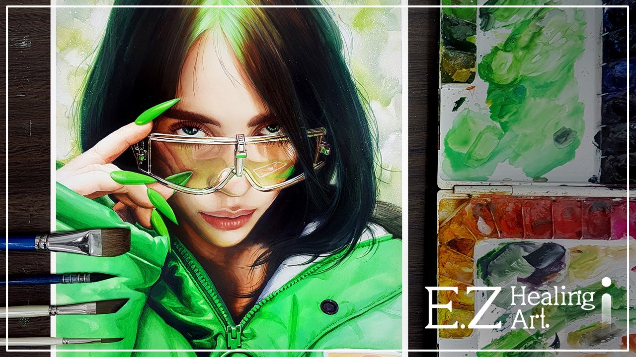 Billie Eilish Drawing / 빌리아일리시 그리기 / Watercolor painting (수채화 손그림) [E.Z healingArt]