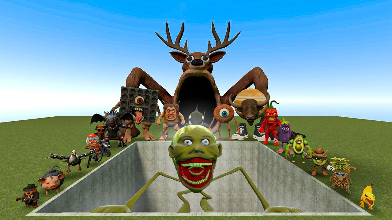 AI Brainrot Memes vs Lin Gang Melon Tapes Bosses in Giant Pit – Gmod Chaos