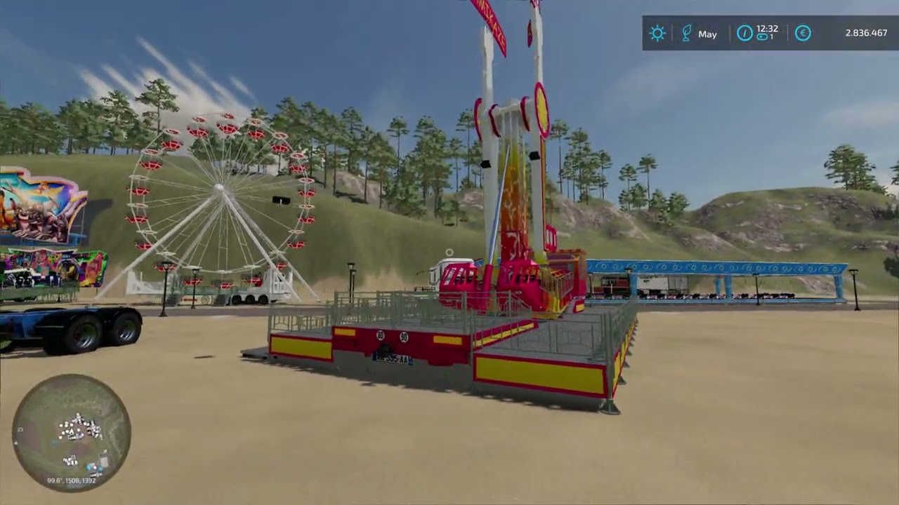 MONTAJE FERIA PUEBLO FS22 (LLEGADA DE NORIA, MARTILLO Y PISTA DE COCHES DE CHOQUE PEQUEÑA)