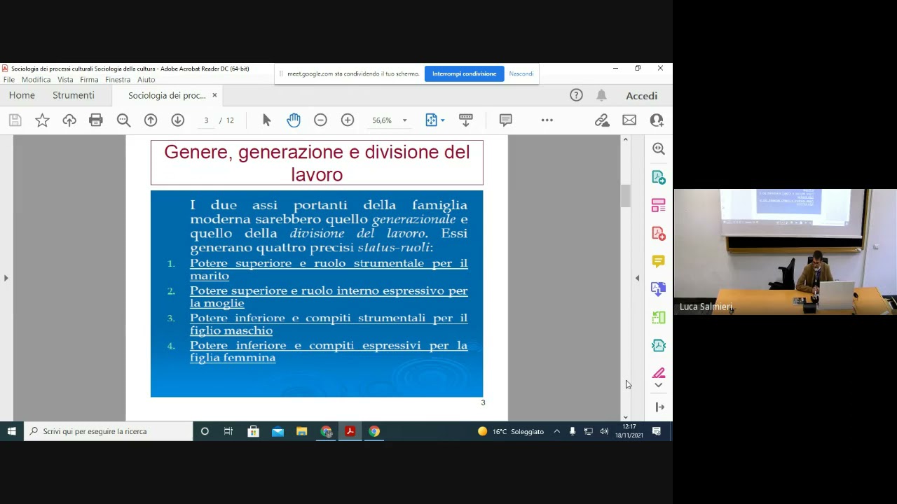 Sociologia della famiglia Prima lezione su La famiglia nel funzionalismo