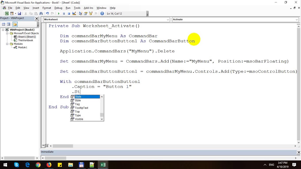 Create Custom Menu with Excel VBA - Part 1