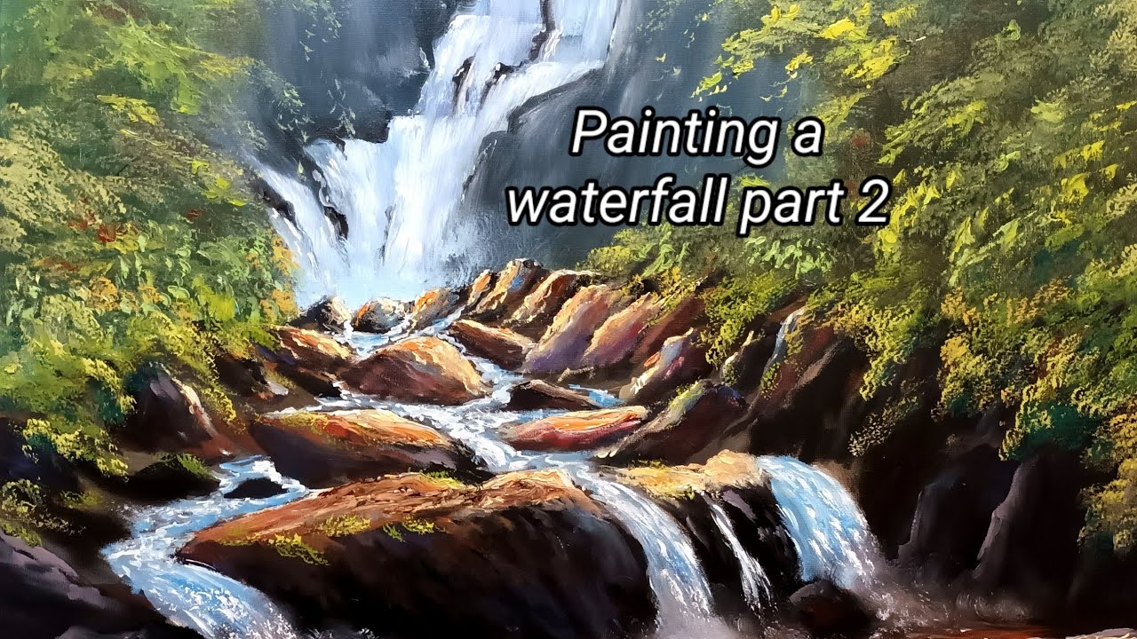 Painting a waterfall part 2  #painting trees #paintingfoliage