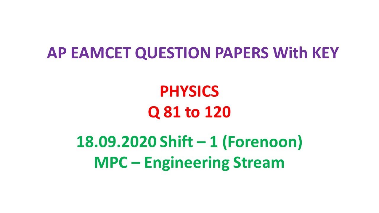 AP EAMCET 2020 Physics (set-01) question paper - MPC with key 18.09.2020 shift-01 #APEamcetMPC