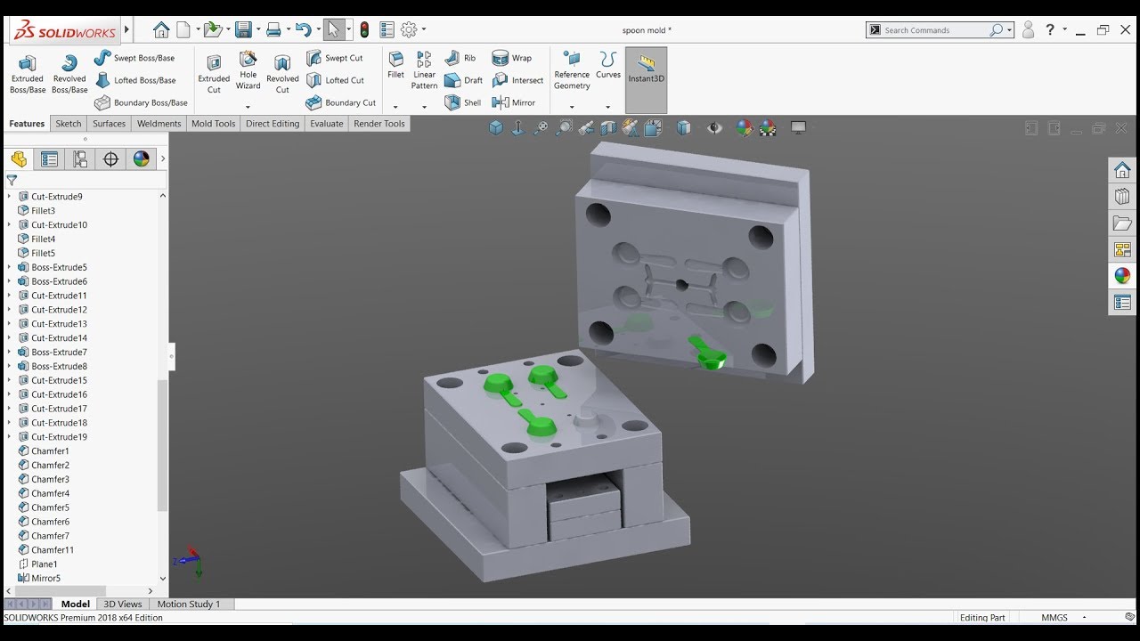 Solidworks Mold Design Of Spoon  |  Solidworks Mold Tutorial